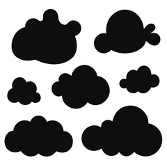 Diverse cartoon cloud shapes isolated on white silhouette black