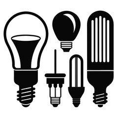 Diverse electric light bulb silhouettes incandescent