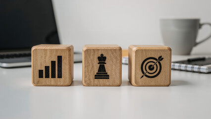 Charting Success Wooden blocks showcase growth strategy and achieving goals in a modern on transparent background