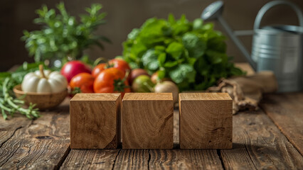 A rustic harvest scene displaying fresh produce on a weathered wooden table with aged wooden on transparent background