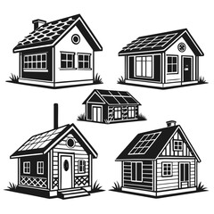 Eco houses with solar panels roof window