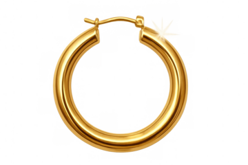 Sparkling golden hoop earring gleaming against transparent surface, highlighting elegant jewelry design