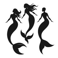 Elegant mermaid silhouettes flowing gracefully black
