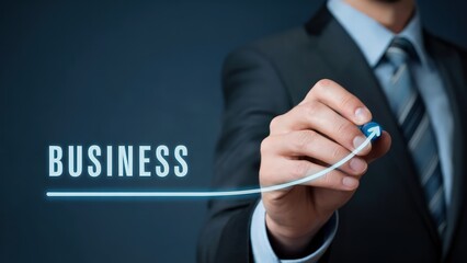 Business success with rising market, depicted by a man drawing graph