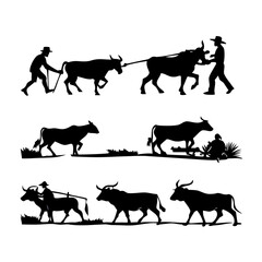 Farmer and horse plowing field agriculture
