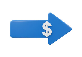 Blue Arrow Pointing Right with White Dollar Sign on Transparent Background