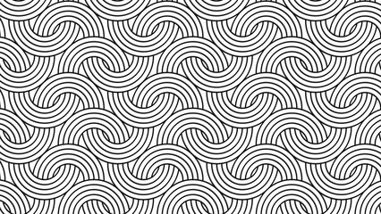 Fototapeta premium Interlaced rounded arc patterned background design element. Japanese seamless pattern in oriental geometric traditional style. 3d festive ornament for lunar chinese new year decoration. 