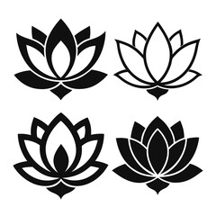 Four black lotus flower line art designs floral nature