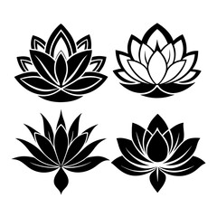 Four Black Lotus Flower Silhouettes floral