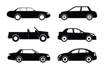 Silhouette Car Collection: A set of diverse cars, ranging from a sleek sedan to a convertible, presented in elegant silhouette. This collection shows the simple elegance of automobile design.