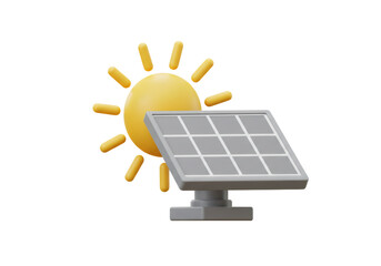 Solar Panel with Yellow Sun Symbolizing Renewable Energy on Transparent Background