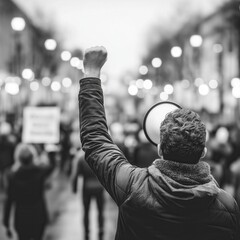 Urban Protest Atmosphere: Empowerment Symbolism in Black and White Photography for a Social Justice Movement.