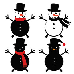 Four Snowman Silhouettes With Hats And Scarves winter