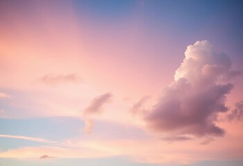 Fototapeta premium Soft pastel blue and pink sky with fluffy white clouds, dreamy and ethereal, dreamy, illustration
