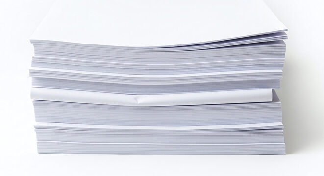 A tall stack of white papers for diverse print