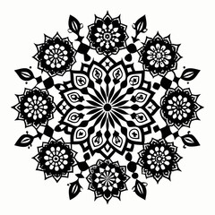 Intricate Black Mandala Radial Design white