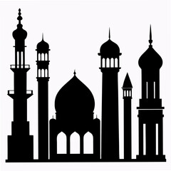 Islamic mosque minaret silhouettes diverse architectural styles Islamic architecture