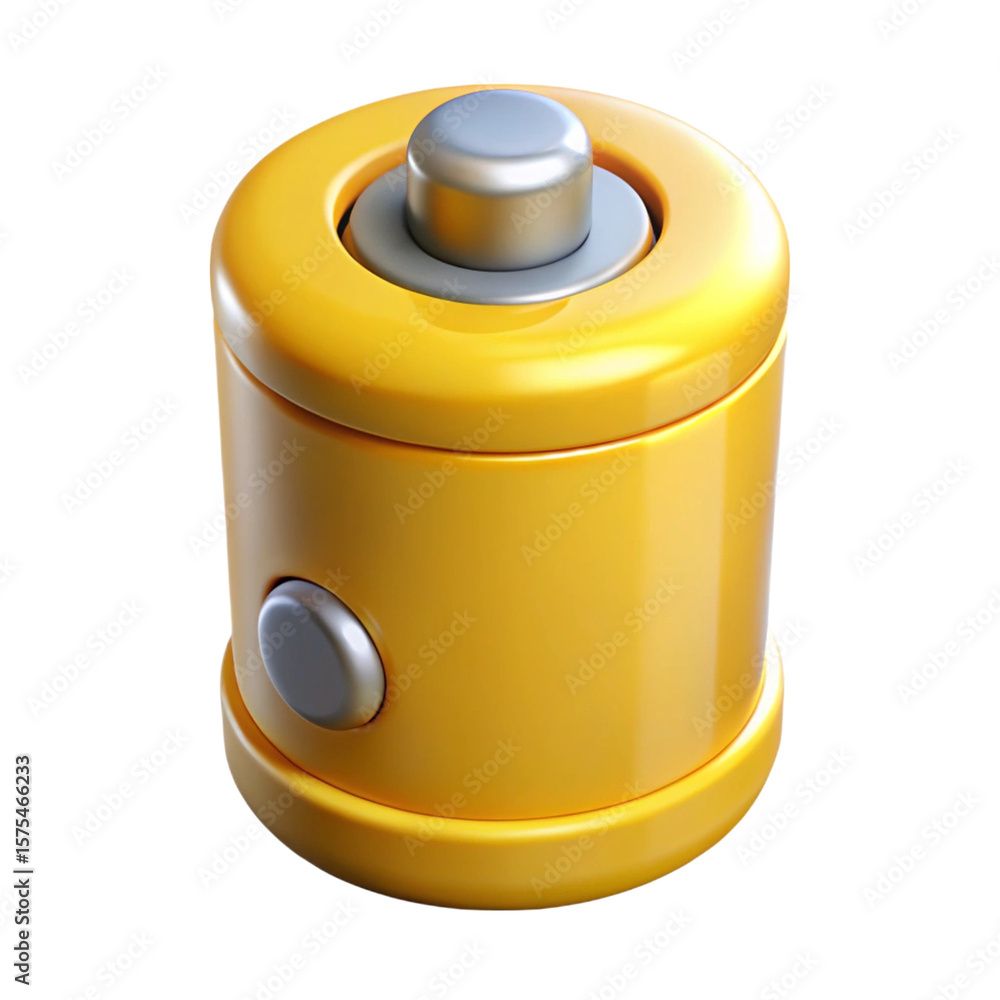Poster 3d rendered yellow push button or switch device isolated on a black background
