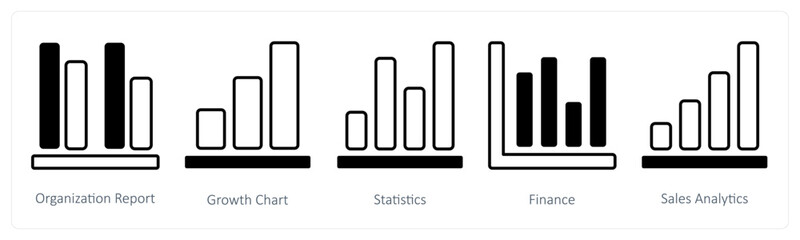 A set of 5 mix icons as organization report, growth chart, statistics