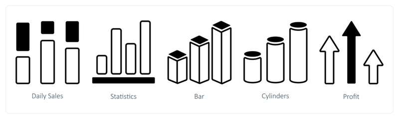 A set of 5 mix icons as daily sales, statistics, bar