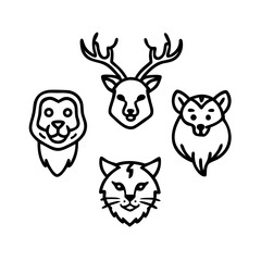 Minimalist Lion and Bear Head Silhouettes animal heads line art