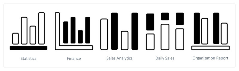 A set of 5 mix icons as statistics, finance, sales analytics