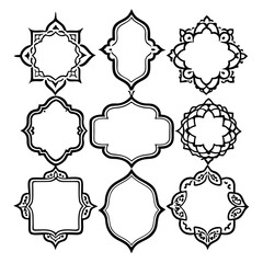 Islamic decorative frames with intricate patterns calligraphy