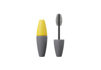 Open Mascara Tube with Yellow Lid and Gray Brush on a Black Background