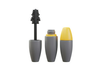 Gray Mascara Set with Yellow Accents on Transparent Background Cosmetic Beauty