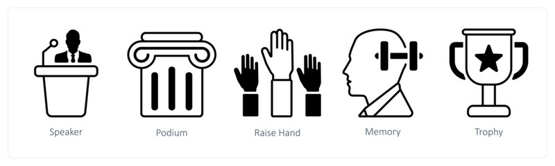 Obraz premium A set of 5 mix icons as speaker, podium, raise hand