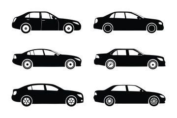 Fototapeta premium Black Car Silhouettes: A collection of sleek black car silhouettes against a clean background, embodying modern transportation design and elegance.