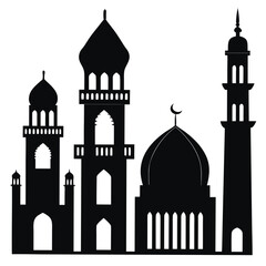 Islamic mosque minarets and domes silhouette Islamic architecture