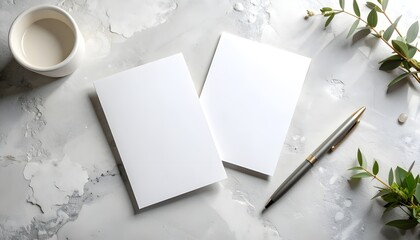 Clean mockup of two 5x7 wedding stationery cards on a light stone-textured background