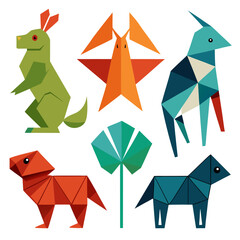 Origami animals green orange blue red teal vector