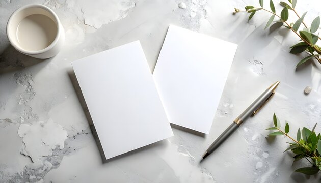 Clean mockup of two 5x7 wedding stationery cards on a light stone-textured background