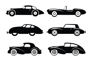 Vintage Car Silhouette Collection: Classic car silhouettes in shades of sleek black, evoking the timeless allure of automotive history and engineering. A nostalgic trip back in time.