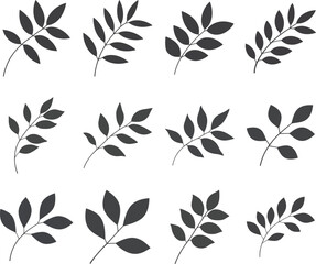 Botanical Leaf Branch Silhouette Set – Minimal Black Plant Elements for Natural, Organic & Eco Design