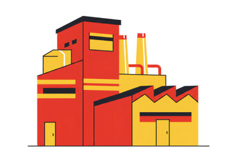 Red and Yellow Factory Building Vector Illustration on Transparent Background