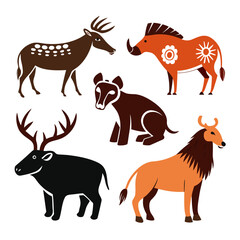 Prehistoric animal illustrations brown black orange