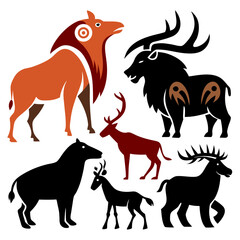 Prehistoric animal shapes in earth tones cave painting