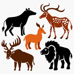 Prehistoric animal silhouettes brown black orange cave painting
