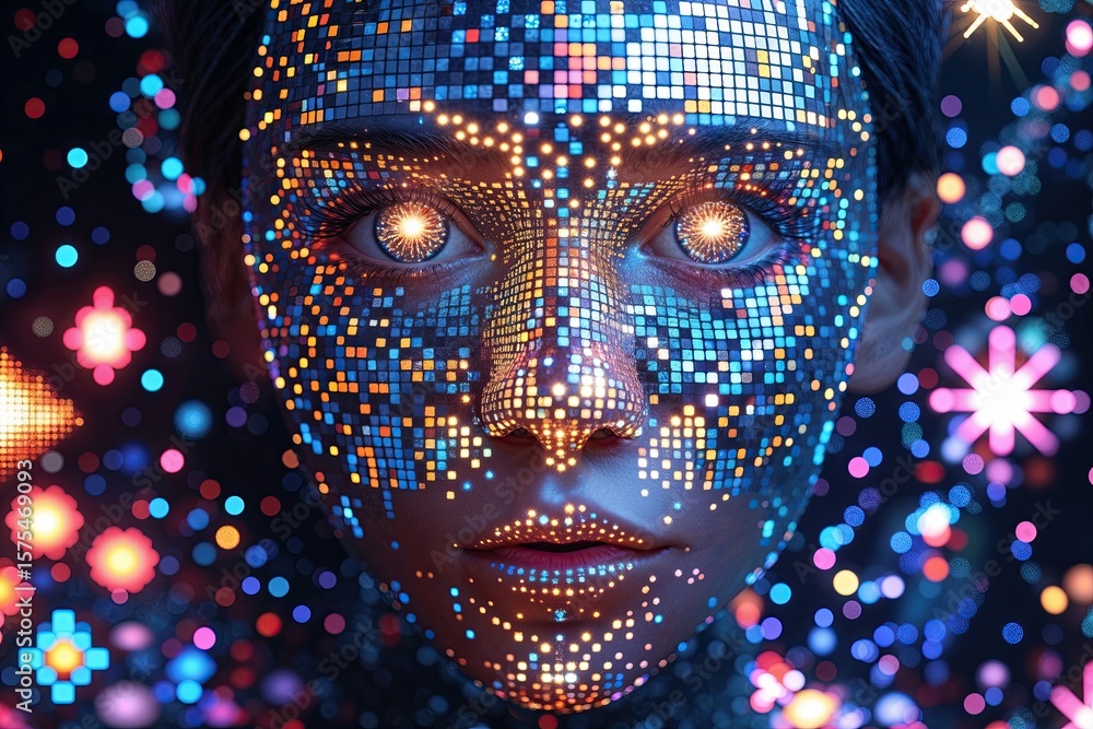 Aufkleber captivating digital mosaic with vibrant patterns and dynamic pixel designs