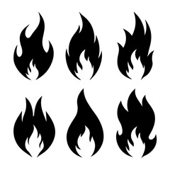 Six black flame silhouettes fire symbol