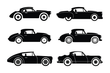 Classic Car Collection Silhouette: A stylish collection of classic car silhouettes, showcasing diverse designs and shapes. Perfect for automotive enthusiasts and design projects.