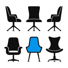 Six modern chair silhouettes black and blue office