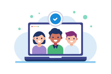 Laptop With Three User Avatars Video Call