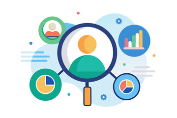 pie chart user avatar magnifying glass stats