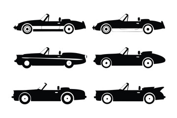 Classic Car Collection Silhouette: A collection of meticulously crafted classic car silhouettes, rendered in bold black, showcasing iconic automotive design