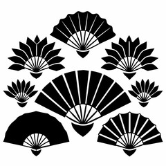 Traditional Asian Fans Black Silhouettes vector