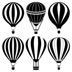 Naklejka premium Six black and white hot air balloon silhouettes travel adventure